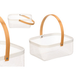WHITE RECTANGULAR BASKET BAMBOO HANDLE