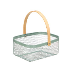 GREEN RECTANGULAR BASKET BAMBOO HANDLE