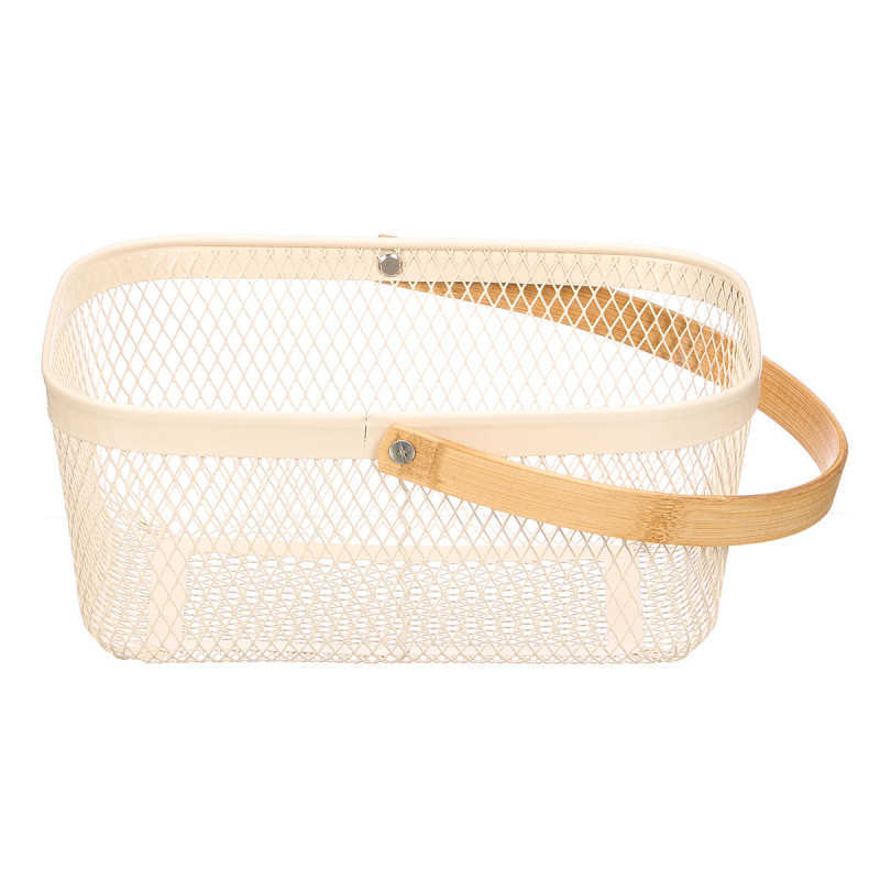 PANIER RECTANGULAIRE BEIGE ANSE BAMBOU