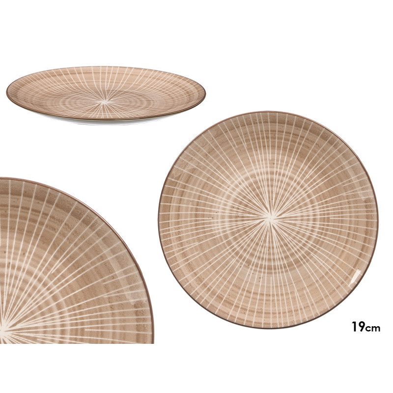 PLATO POSTRE RAYAS MARRON 19CM