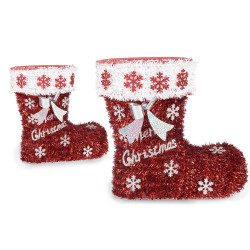 TINSEL CHRISTMAS STOCKING RED AND WHITE