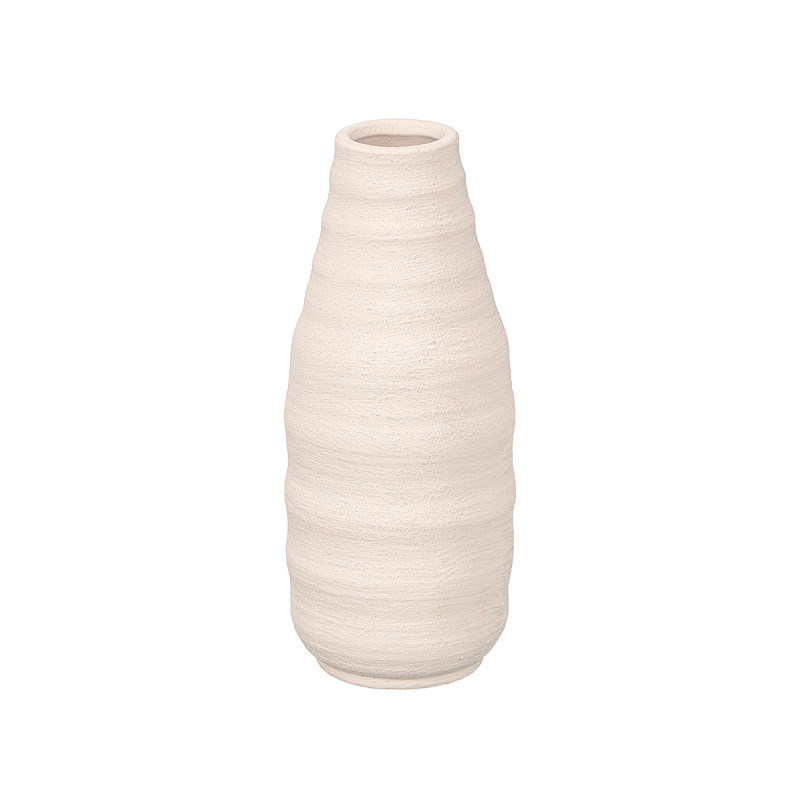 VASE BOUTEILLE RAYURES BLANC TERRE CUITE GRD