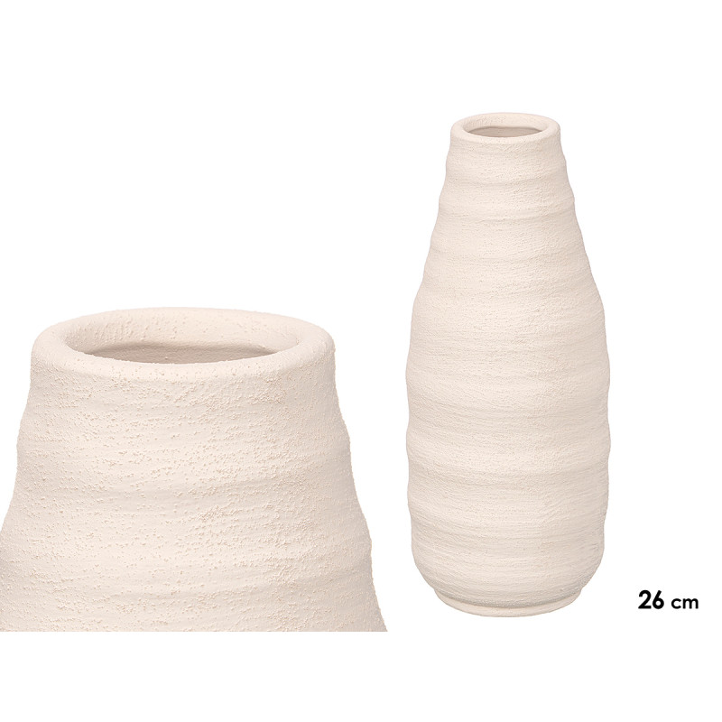 VASO GARRAFA RISCAS BRANCO TERRACOTA MEDIO