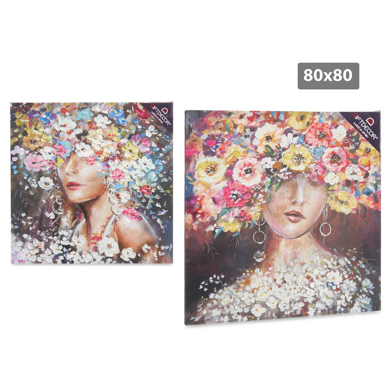 QUADRO MULHER COROA FLORES 80X80CM SORT 2