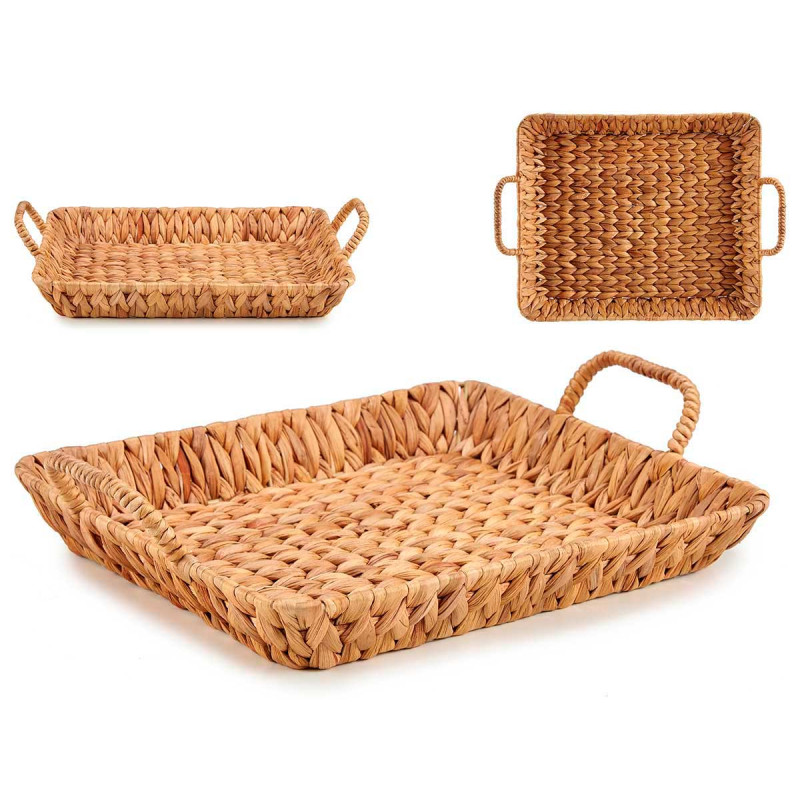 LOW RECTANGULAR STRAW CENTERPIECE DISH W HANDLE