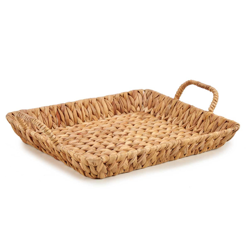 LOW RECTANGULAR STRAW CENTERPIECE DISH W HANDLE