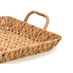 LOW RECTANGULAR STRAW CENTERPIECE DISH W HANDLE