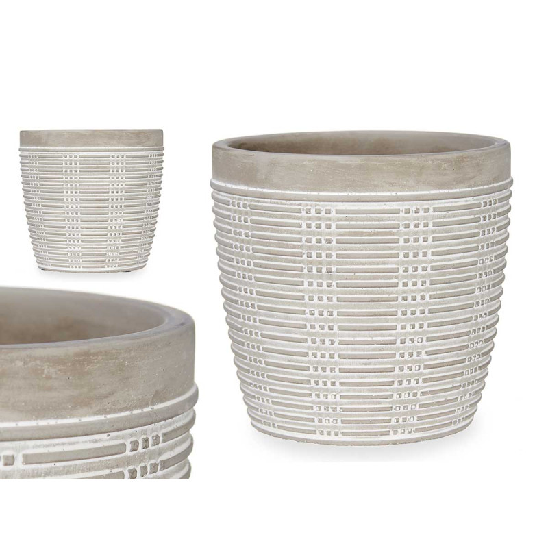 POT CIMENT RAYÉ ROND 13,5X13