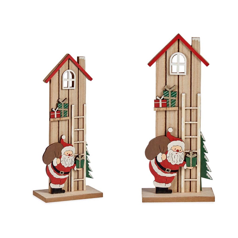MEDIUM WOOD HOUSE WITH SANTA CLAUS 