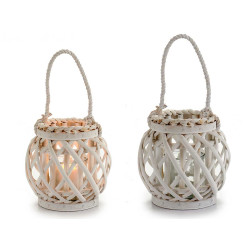 ROUND CANDLE HOLDER WHITE W HANDLE 16CM