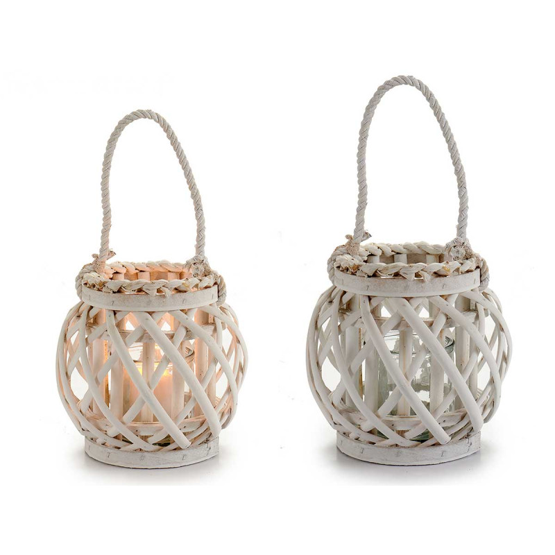 ROUND CANDLE HOLDER WHITE W HANDLE 16CM