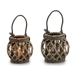 ROUND CANDLE HOLDER GREY W HANDLE 16CM