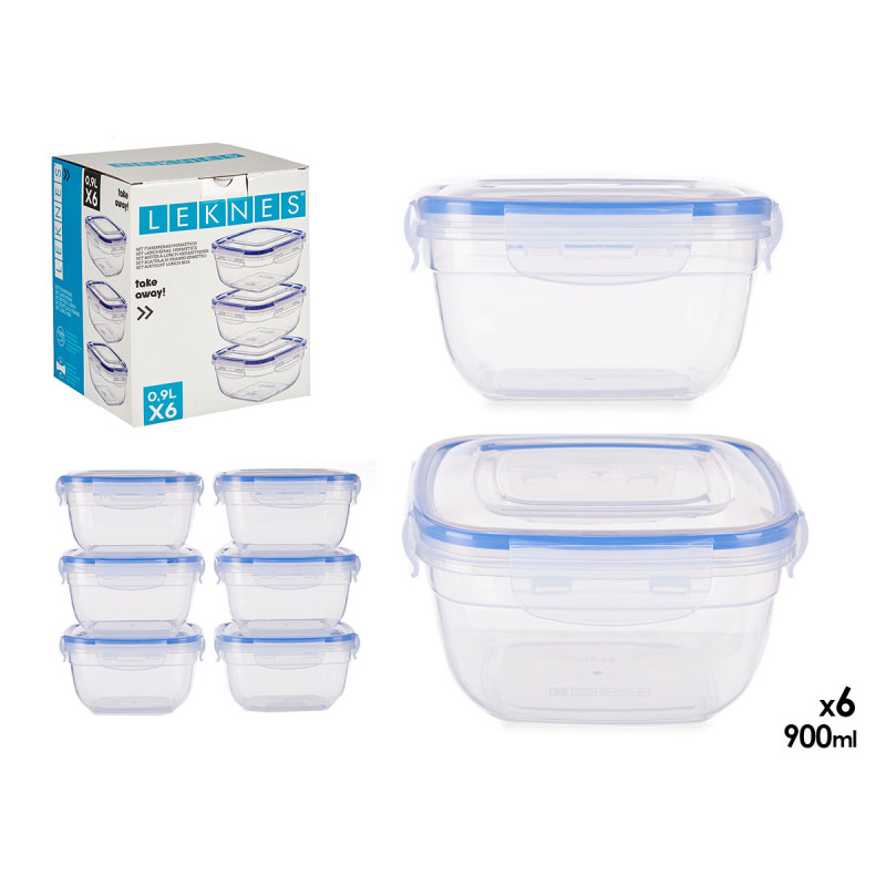 SET 6 FIAMBRERAS PLASTICO CUADRADAS 900ML