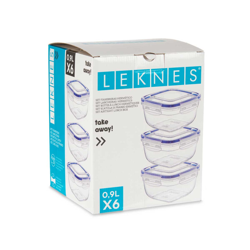 SET 6 FIAMBRERAS PLASTICO CUADRADAS 900ML