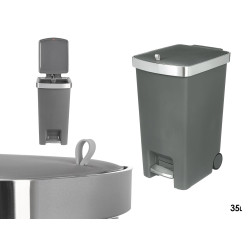 PAPELERA PEDAL RUEDAS GRIS 35L