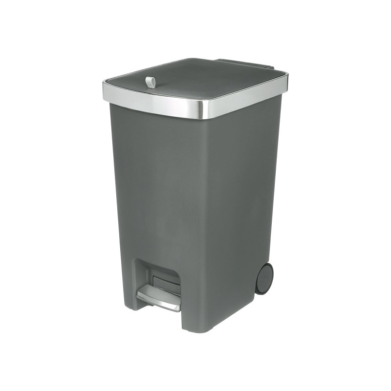 PAPELERA PEDAL RUEDAS GRIS 35L
