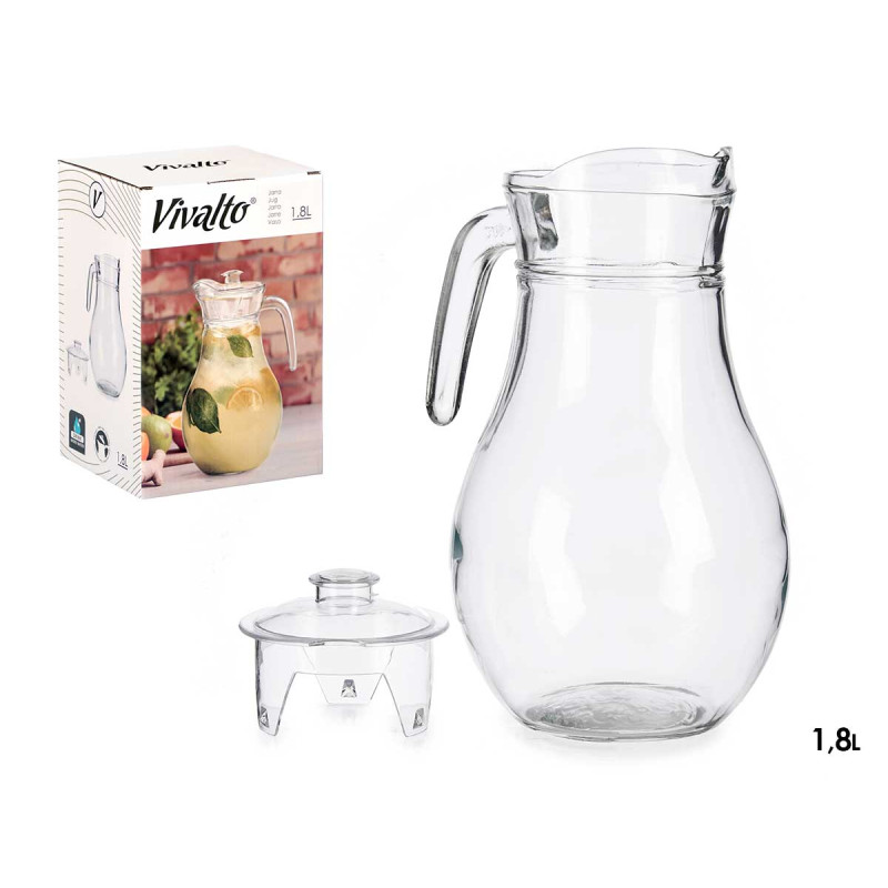 CARAFFA VETRO TAPPO TRASPARENTE 1,8L