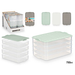 LUNCH BOX WITH LID 4 LEVELS ASSORT 3 COLOURS