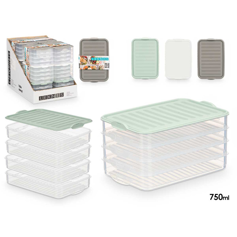 LUNCH BOX WITH LID 4 LEVELS ASSORT 3 COLOURS