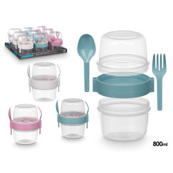 RÉCIPIENT PLASTIQUE COUVERTS 800ML ASRT 3 COULEURS