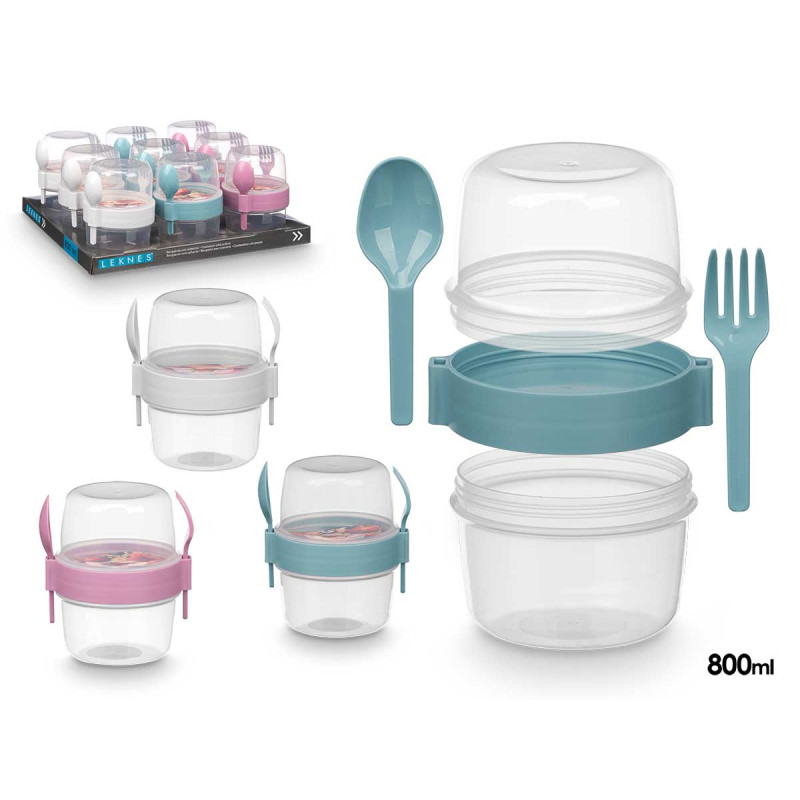 RÉCIPIENT PLASTIQUE COUVERTS 800ML ASRT 3 COULEURS