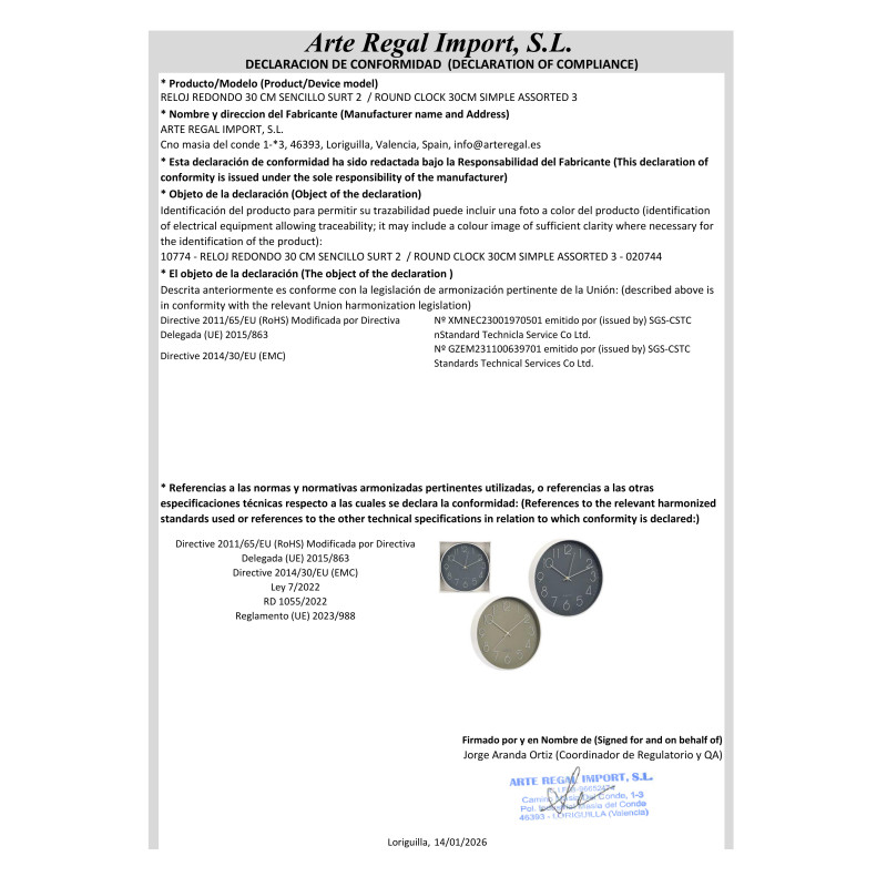 OROLOGIO ROTONDO 30 CM SEMPLICE ASS 2