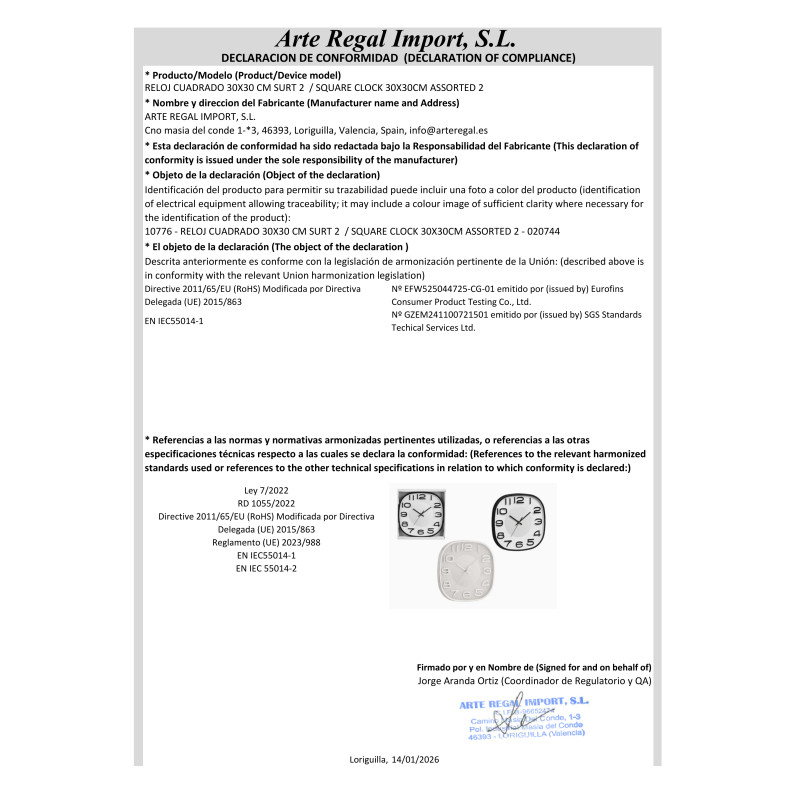 RELOGIO QUADRADO 30X30 CM SORT 2