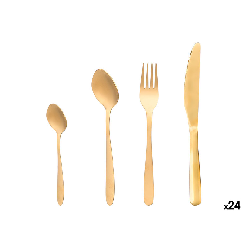 SET 24 COUVERTS ACIER INOX DORÉ