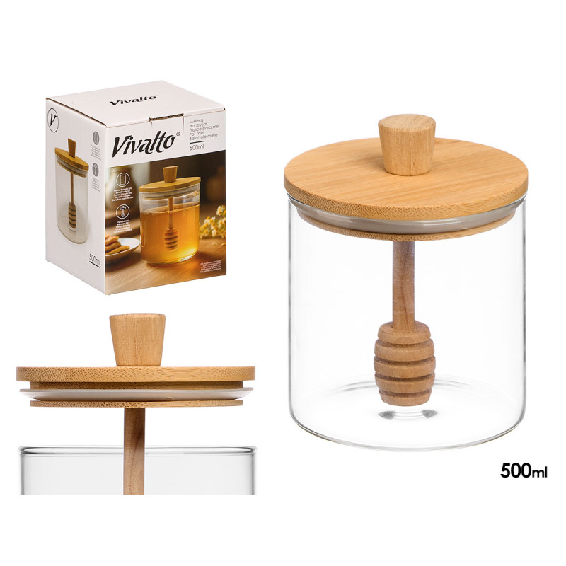 MIELERA BOROSILICATO MANGO TAPA BAMBU 500ML