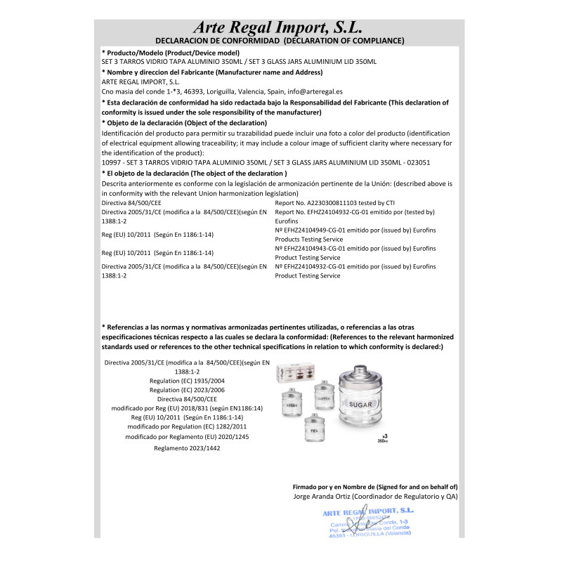 SET 3 BARATTOLI VETRO TAPPO ALLUMINIO 350 ML