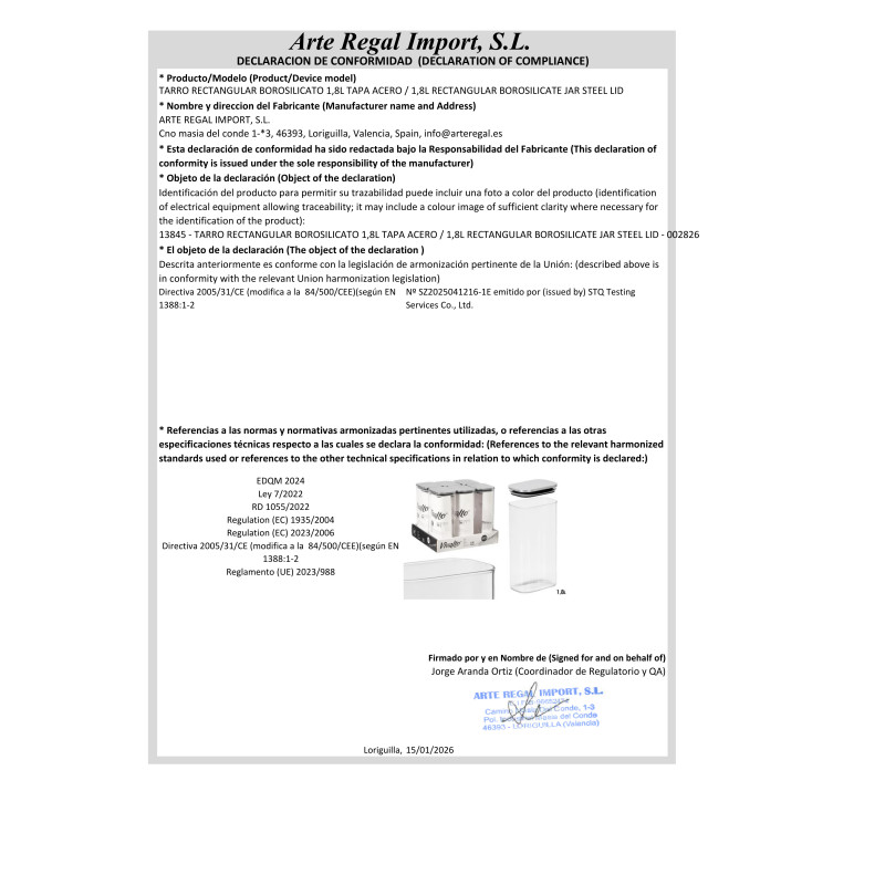 POT RECT BOROSILICATE 1,8L COUVERCLE EN ACIER