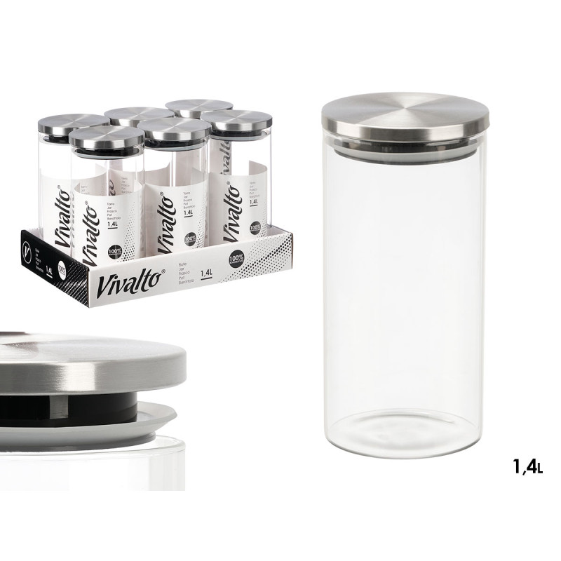 BARATTOLO ROTONDO BOROSILICATO 1,4L TAPPO ACCIAIO