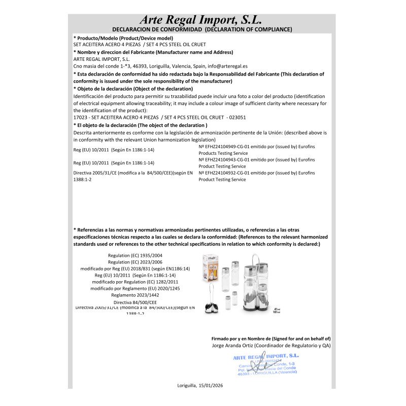 SET ACEITERA ACERO 4 PIEZAS 