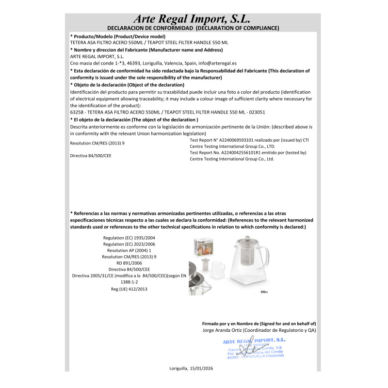 TEIERA MANICO FILTRO ACCIAIO 550ML