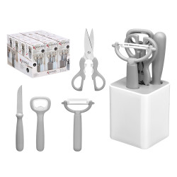 CONJUNTO 5PCS UTENSILIOS COZINHA CINZENTOS