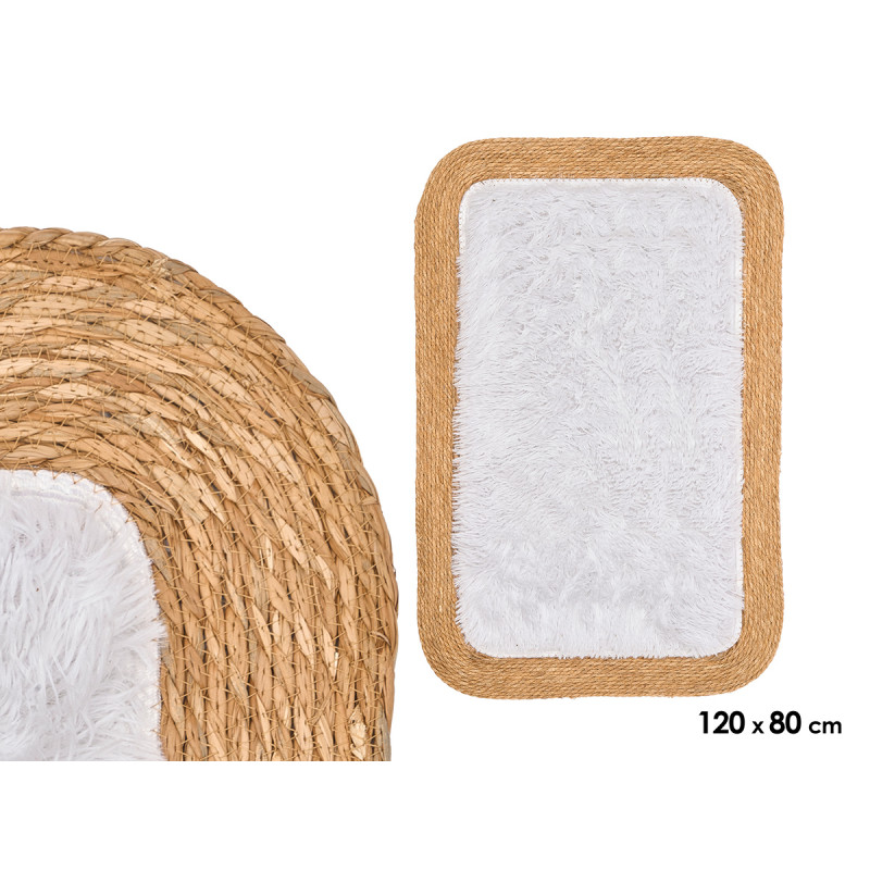RECTANGULAR NON-SLIP JUTE RUG WHITE PILE 120X80CM