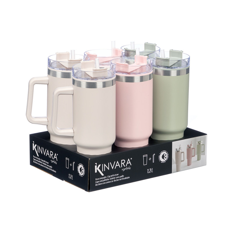 VERRE PAILLE POIGNÉE DOUBLE COUCHE 1,2 L ASSORT 3