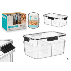 MED BLACK AIRTIGHT DIVIDED LUNCHBOX 2L