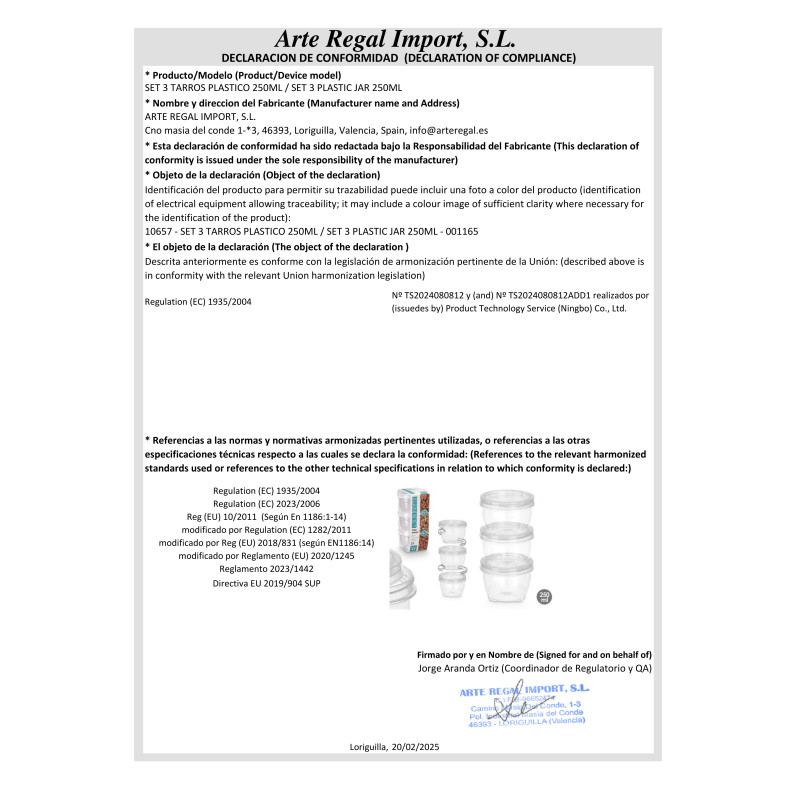 SET 3 TARROS PLASTICO 250ML