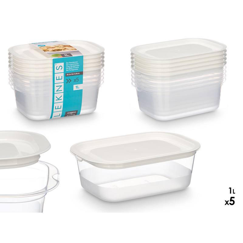 SET 5 FIAMBRERAS PLASTICO RECTANGULAR 1000ML