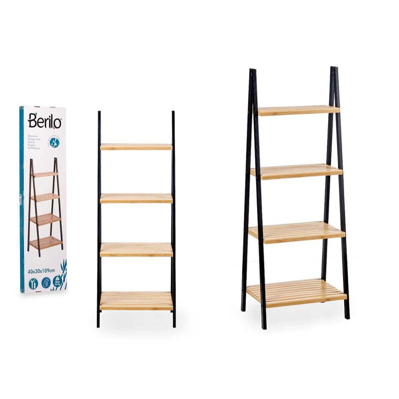 LADDER RACK 4 SHELVES BAMBOO BLACK