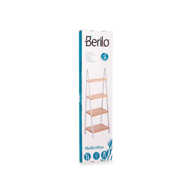 LADDER RACK 4 SHELVES BAMBOO WHITE