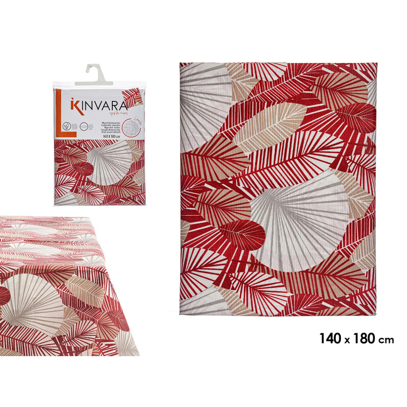 MANTEL LONETA ANTIMANCHAS 140X180CM HOJAS GRANATE