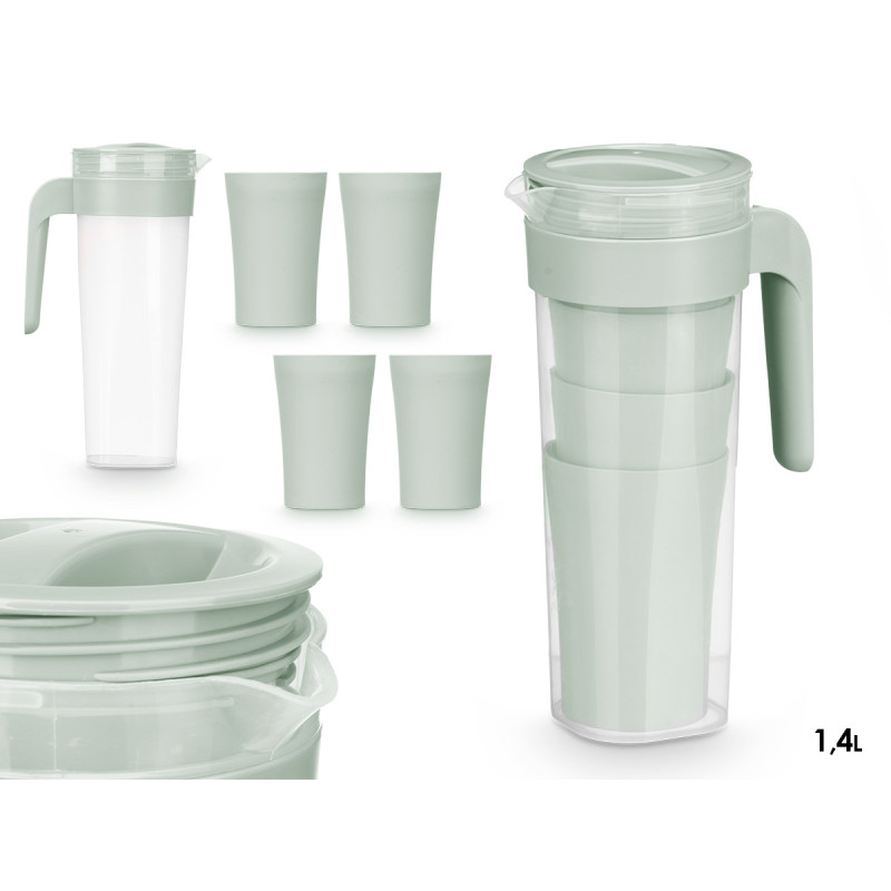 SET JARRA 4 COPOS VERDE 1,4L