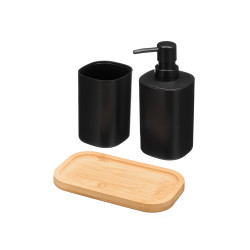  SET DISPENSER BICCHIERE BASE BAMBU NERO