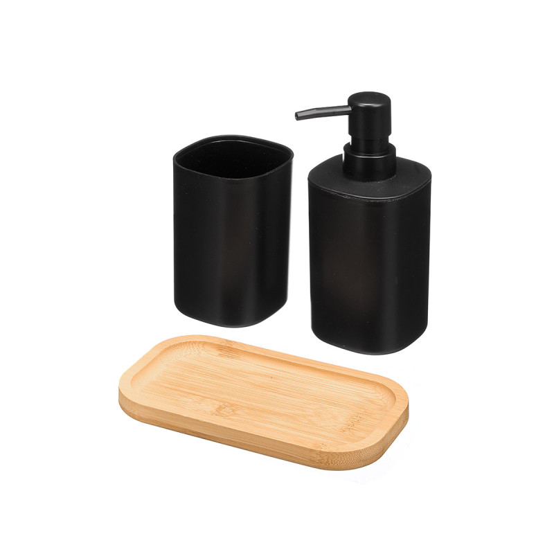 CONJUNTO DISPENSADOR COPO BASE BAMBU PRETO