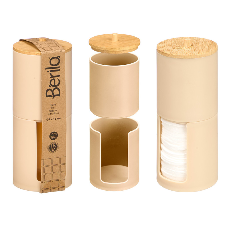 BEIGE BAMBOO DOUBLE LID PLASTIC CANISTER