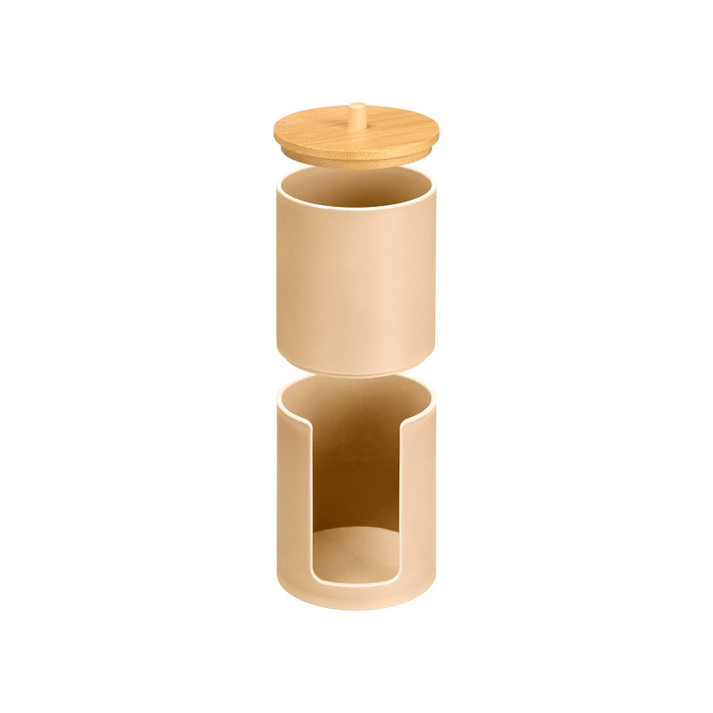 BEIGE BAMBOO DOUBLE LID PLASTIC CANISTER