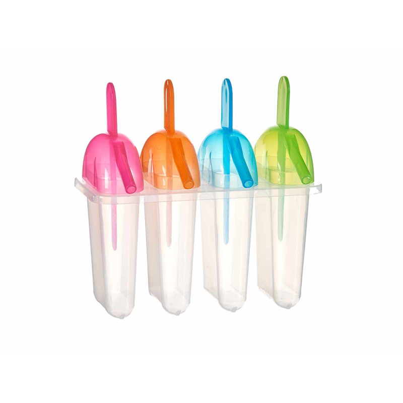 SET 4 PLASTIC ICE LOLLY MAKER ASSORT 4 COLOURS 
