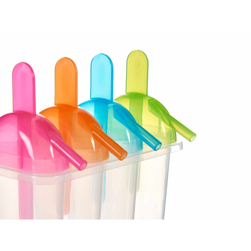 SET 4 PLASTIC ICE LOLLY MAKER ASSORT 4 COLOURS 